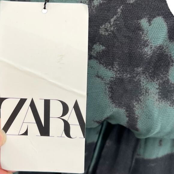 Zara Maxi Dress Tie Dye Printed Chiffon Beaded Straps‎ Green Size Small - Picture 13 of 16